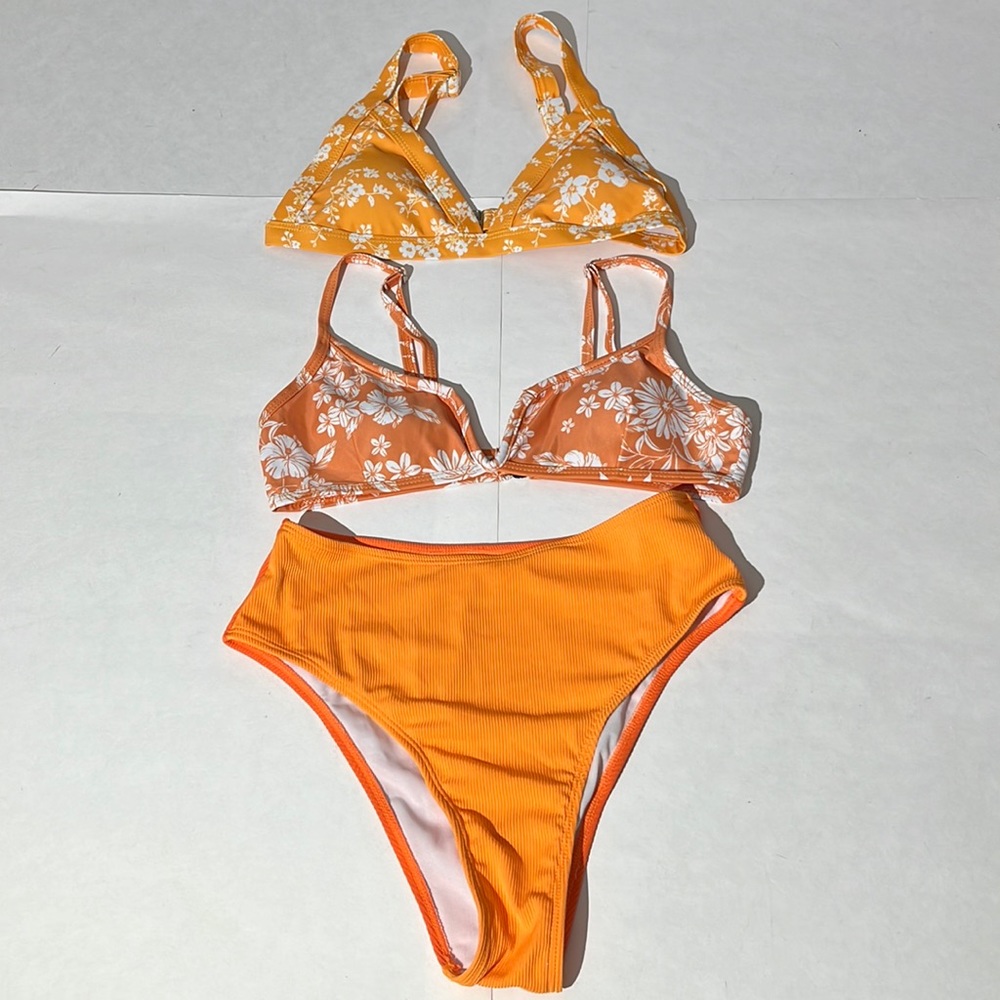 Zaful set of 3 bikini mix and match tops bottoms orange floral beach summer med
